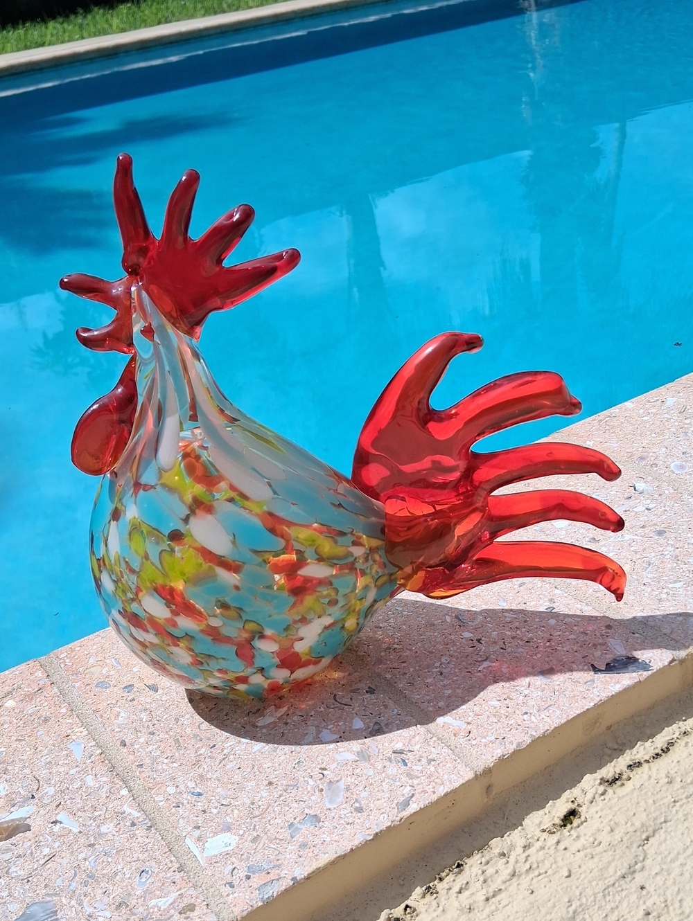 VINTAGE Murano Red Multicolor Art Glass Rooster Figurine. Decorative Home Accent